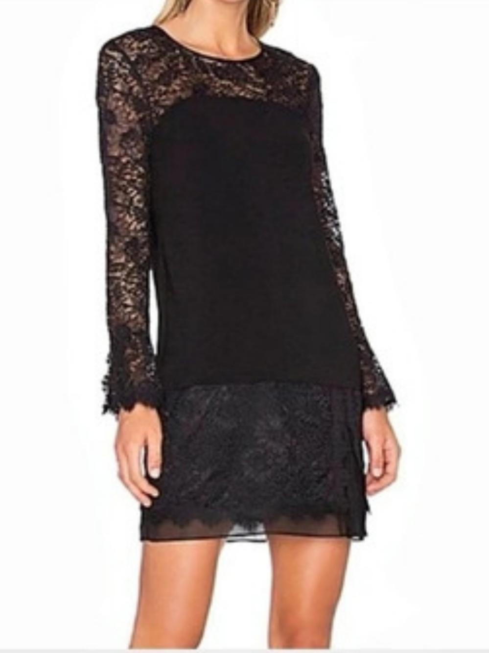 Diane Von Furstenberg Lace & Crepe Black Dress